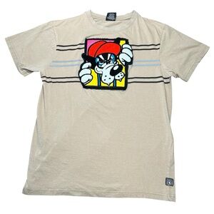 Southpole Dog Sweater Logo Y2K Crew Neck Shirt Mens Medium Beige Tan 3D Patch